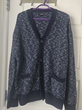 SYSTEM The Handsome Co. Textured Knit Button Cardigan Navy Blue Size 105